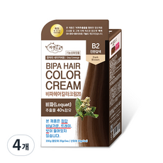 자연으로 비파 헤어컬러크림20 염모제, B2 진한갈색, 4개
