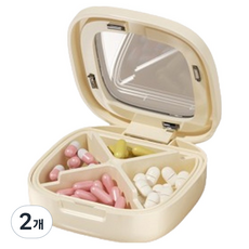 Richi Ssalbong 簡約高級透明星期藥盒 4格 1入 奶油白 7.5 x 7.5 x 2.5 cm, 2個