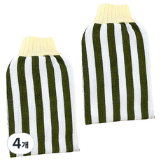 巴科傑 條紋手套沐浴巾, 綠色, 1入, 4個