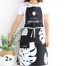 쏘앤영 야자수잎 프린팅 북유럽스타일 앞치마 66 x 80 cm, 몬스테라 블랙, 2개