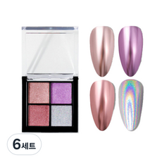 테네져 미러파우더 홀로그램 글리터 젤네일 데코분말 메탈미러 4종 세트, 혼합색상, 6세트