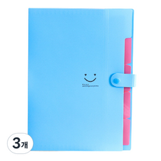 스마일리 아코디언파일 A4 5칸, 블루, 3개