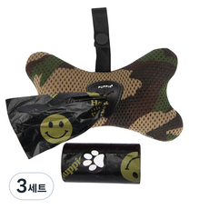 퍼피아 강아지 소프트 매쉬 배변봉투 디스펜서백 + 배변봉투 30p 세트, 카모(가방), 블랙(봉투), 3세트