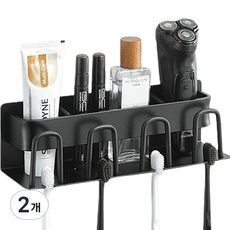 솔브리빙 고급 금속 욕실 부착형 칫솔꽂이 걸이 거치대 4칸, 블랙, 2개