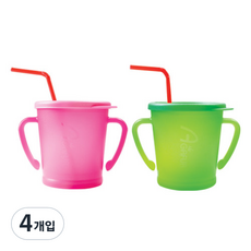 아가프라 유아용 매직 빨대컵, 300ml, 4개, 핑크 + 그린