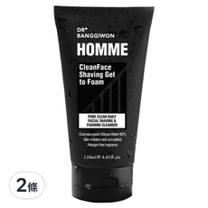 DR BANGGIWON 護膚刮鬍凝膠 - 奶油質地泡沫, 皮膚低刺激, 溫和潔面, 120ml, 2條