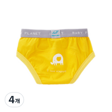 베이비플라넷 밤부 배변훈련팬티 아이 러브 엘리펀트, 옐로우, 4개
