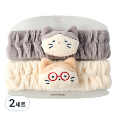 모던하우스 버터샵 밀크캣스쿨 젖소괭 안경괭 커플 세안밴드 세트, 2세트, 그레이, 아이보리