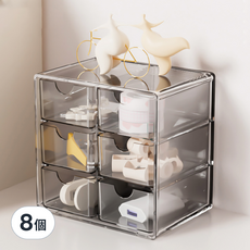 小麥購物 六格透明收納盒 Y811 小(8.8 x 12 x 11.8cm) 265g, 透黑色, 8個