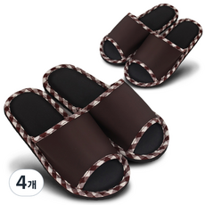 catsline 格紋Jumbo皮革客廳拖鞋 2雙, 棕色