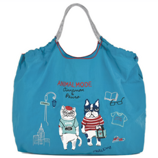 kUSUgURU JAPAN 日本眼鏡貓 Animal Mode系列 三種用法 大款肩背傘繩包/戶外輕量防潑水提袋, 藍色