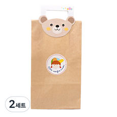 Picnic House 小熊手提貼紙 20p + 牛皮方底紙袋 20p + 少女圓形貼紙 20p, 混合顏色, 2套