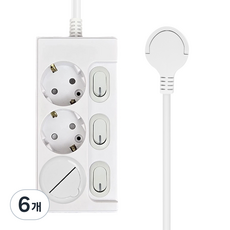 원스탑 제로갭 슬림 개별 스위치 멀티탭 3구 16A + 안전커버, 1m, 클린화이트, 6개