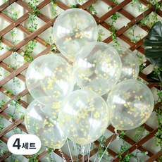 파티해 써클 컨페티풍선 20p + 손펌프 랜덤발송 +컬링리본 + 스펀지닷 세트, 옐로우, 4세트