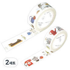 生活插圖紙膠帶 2款入, 10小廚房+11小桌子, 2組