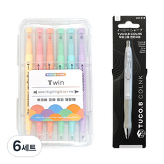 TUCO.B KOMA 雙頭柔色螢光筆 6色 + Dr. GRIP 舒適自動鉛筆套組, 灰色(自動鉛筆), 6套