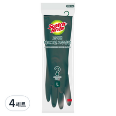 3M Scotch-Brite 百利 3M 掛鉤式橡膠手套, 4套, 大(L), 深綠色