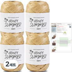 니뜨 허니썸머 뜨개실 50g x 4p + 라탄 토트백 도안 세트, 02 베이지, 2세트