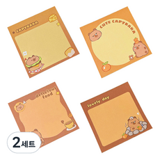 B Home Baking 水豚便條紙 8cm 50p x 4款組合, 混合色, 2套