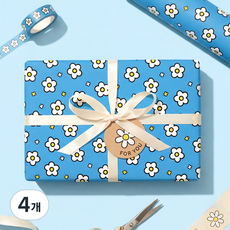 좋은기븐 종이롤 포장지 데이지데이, 블루, 4개