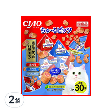 INABA CIAO 啾嚕 迷你肉泥夾心卷 12g x 30袋, 鮪魚/鰹魚/干貝/鰹魚片/柴魚片多口味混合組, 鮪魚/鮪魚 + 干貝/鰹魚 + 柴魚片, 360g, 2袋