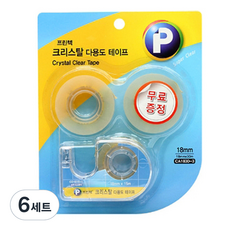 프린텍 크리스탈 다용도 테이프 /18mm x 30m /양면디스펜서 + 리필2개입, 6세트
