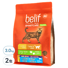belif 比利夫 SMARTCARE 高級貓用乾糧 適合所有品種 一歲以上, 雞肉 + 火雞肉, 3kg, 2袋