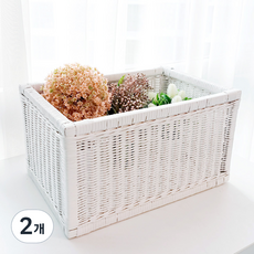 메종인다라탄샵 고급형 등나무 직사각 라탄바구니 J087W, 화이트, 2개