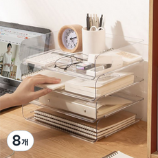 책상 정리 수납 데스크 정리함 1단, 투명, 8개