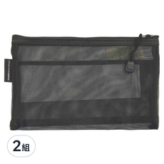 簡約網紗筆袋 雙層 4個 21 x 14cm, 黑色, 2組