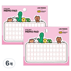 플라잉웨일즈 라인프렌즈 조구만 미니니 점착메모지, 원고지, 50매, 6개