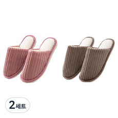 플라카 여성용 포근한 털 실내화 2종 세트, 레드 + 브라운, 2개