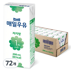 매일우유 저지방 1% 멸균우유, 200ml, 72개