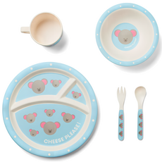 FOX RUN 兒童竹纖維餐具組 小倉鼠, 水杯 + 叉子 + 湯匙 + 餐碗 + 餐盤, 1套, 白底藍圖