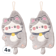 小麥購物 招財貓擦手巾 D143 灰白貓 36g, 1入, 4個