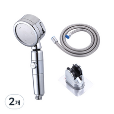 Winprice 一觸式3段調節節水蓮蓬頭+軟管 3m+蓮蓬頭支架組, 2個, 銀