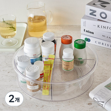 JAJU(자주) 칸막이가 있는 360도 회전 트레이 지름 30cm x 높이 9cm, 투명, 2개