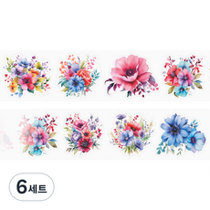 올리브파티 꽃의바다 플라워 빈티지 감성 다꾸 롤스티커 디자인 마테 세트, 레인보우, 6세트