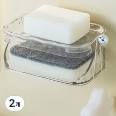 Yesodang 免鑽孔瀝水雙層肥皂架, 2個, 透明白色