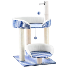 寵物星樂園 2層睡窩劍麻貓爬架, 1個, 千鳥格藍