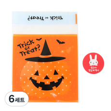 황씨네도시락 접착할로윈 호박모자 쿠키봉투 + 스티커 레드토끼 친구야 맛있게 먹어, 30개입, 6세트
