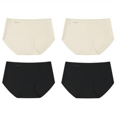 ONE BOY 舒適透氣抗菌無痕涼涼奶皮內褲4件組, 黑色 + 杏仁白