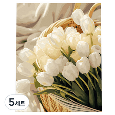 플레이어바웃 유화 그림 DIY 명화그리기 40 x 50 cm 세트, 화이트 바스켓 튤립(PM039), 5세트