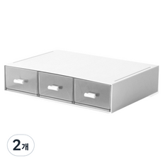 DOSell 桌上型多功能迷你3格收納盒, 2個, 白色 + 透明