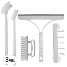 코멧 욕실 청소용 브러쉬 세트 다용도 걸이 + 손잡이 세척솔 + 사각 바닥솔 + 유리 닦이 틈새솔+ 롱틈새솔, 3세트