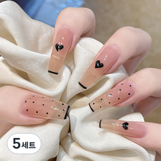 soonZAM 美麗多彩長款美甲片, 27 黑粉圓點愛心 (MC-02), 5個