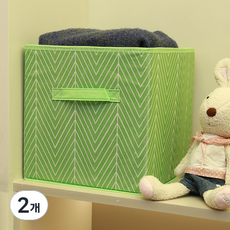 타이탄 팬트리 수납 패브릭 리빙박스, 녹색 줄무늬, 2개