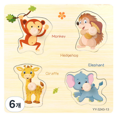 오즈토이 판 꼭지퍼즐 동물 A, 6개, 4피스