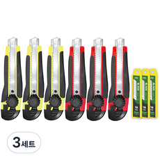 코멧 전문가용 잠금식 대형 스크류 러버 커터칼 6개 + 칼날 30개 세트, 혼합색상, 18개