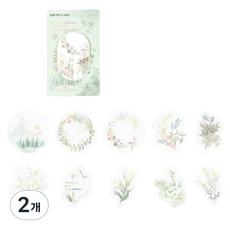 OLIVEPARTY 感性復古手帳裝飾水彩防水描圖紙貼紙 30入, 2個, 綠色